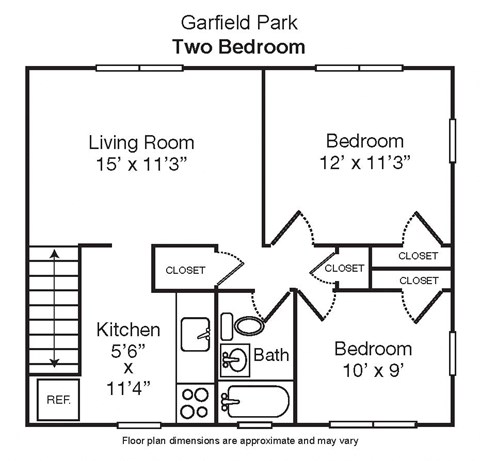 Floor plan for 2 beds, 1 bath